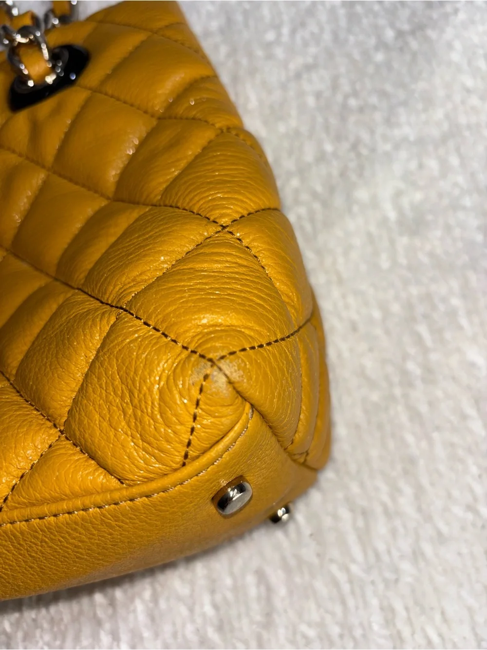 kate spade Quilted Mustard Yellow Leather Shoulder Bag with Chain Handles